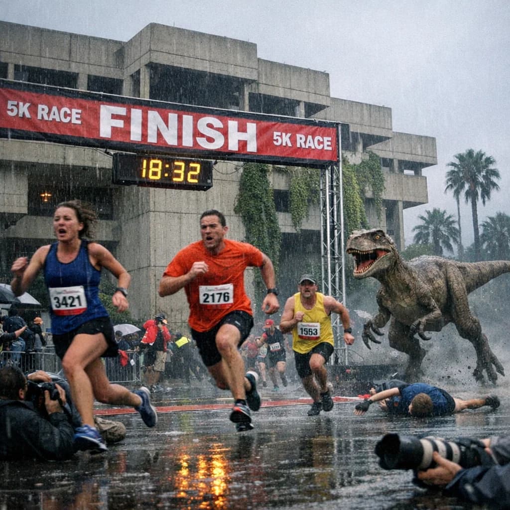 Runners flee the finish line at the Anniston Museum Raptor Run 5K