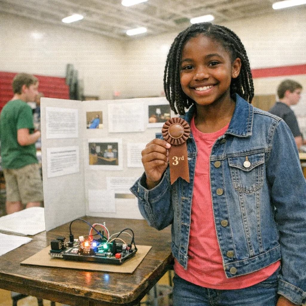 Madison Tilley with her third-place ribbon at the East Alabama Regional Science Fair
